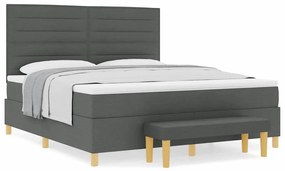 Cama Box com Colchão e Banco Cinza Escuro 180x200 cm Tecido