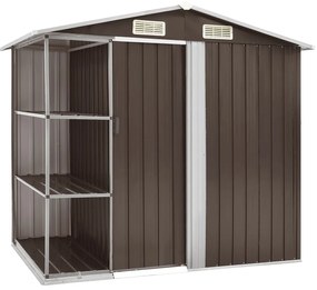 Abrigo de jardim c/ prateleiras 205x130x183 cm ferro castanho