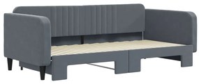 Sofá-cama com gavetão 100x200 cm veludo cinzento-escuro