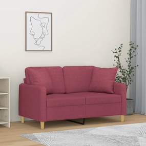 vidaXL Sofá 2 lug. + almofadas decorativas 120cm tecido vermelho tinto