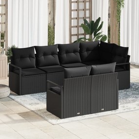 Conjunto de Sofá para Jardim vidaXL 7 Peças com Almofadas Preto Polyra