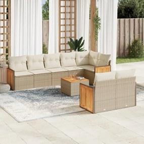 vidaXL 9 pcs conjunto de sofás p/ jardim com almofadões vime PE bege