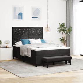 Cama Box com Colchão e Banco Preto 140x200 cm Veludo
