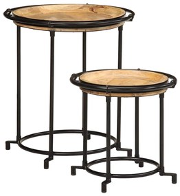 2 pcs Conjunto de mesa de apoio madeira de mangueira maciça
