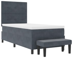 Cama Box Spring com Colchão e Banco Cinza Escuro 90x200 cm Veludo