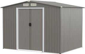 Abrigo de jardim Portas duplas e rampa para ferramentas 260 x 207 x 180 cm Cinzento claro