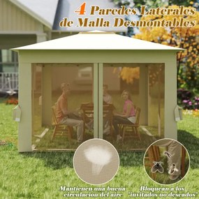 Pergula Instantânea para Jardim 337 x 337 CM Dobrável com Telhado Duplo com Rede Bolsa de Transporte Fácil Montagem Bege