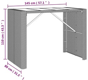 5 pcs conjunto de bar p/ jardim c/ almofadões vime PE cinzento