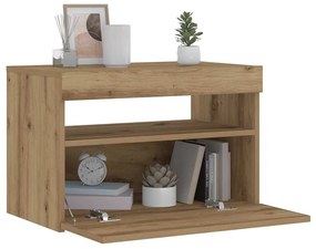 Mesa cabeceira c/ LED derivados de madeira carvalho artisiano