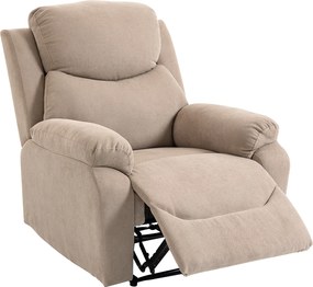 Poltrona Reclinável Manual com Tecido de Aspeto em Linho e Apoio para os Pés 85x93x105 cm Bege