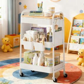 Carrinho cozinha 30,6 x 44,3 x 74,2 cm com 3 prateleiras de grelha metálica branco