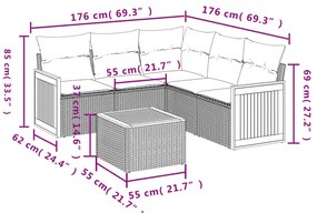 6 pcs conjunto sofás de jardim c/ almofadões vime PE preto