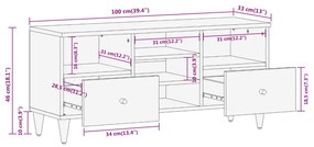 Móvel de TV 100x33x46 cm madeira de mangueira maciça