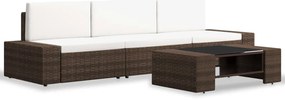 4 pcs conjunto lounge para jardim vime PE castanho