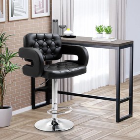 Banco de bar giratório, regulável em altura, com encosto, apoio para os pés e braços, 61 x 50 x 93–113 cm, preto