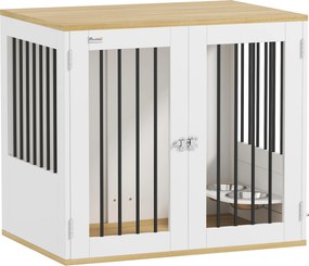 Gaiola para cães, comedouros removíveis com rotação de 360°, 2 portas, para cães de tamanho médio, 80 x 55 x 71,5 cm, branca