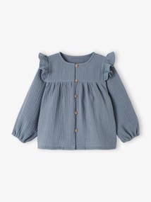 Blusa com folhos, em gaze de algodão, para bebé azul-céu