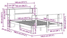 Cama com estante sem colchão 140x190 cm pinho maciço