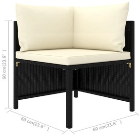 11 pcs conjunto lounge de jardim c/ almofadões vime PE preto