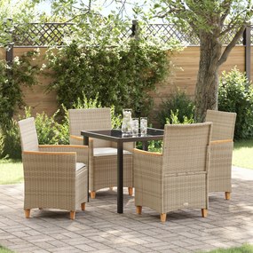vidaXL Conjunto de Jantar Jardim de 5 peças com Almofadas Bege Rattan Poliéster
