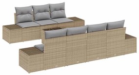 Conjunto de Sofá de Jardim de 8 Peças com Almofadas em Rattan Beje