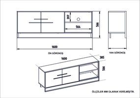 Móvel TV Polka – Dourado e Branco – 160x56,6x38,5 cm