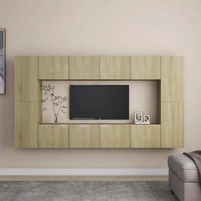 8pcs conjunto de móveis de TV derivados madeira carvalho sonoma