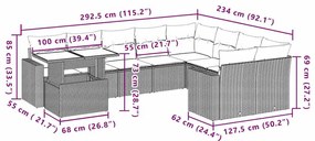 10 pcs conjunto sofás de jardim c/ almofadões vime PE preto