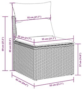 6 pcs conj. sofás jardim com almofadões vime PE cinzento-claro