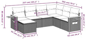 7 pcs conjunto de sofás p/ jardim c/ almofadões vime PE preto