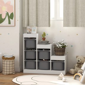Móvel de arrumação para brinquedos infantis com 6 caixas removíveis, 3 níveis de arrumação, 96 x 38,5 x 90, branco, cinzento