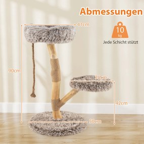 Arranhador para gatos, em madeira com 3 superfícies de assento em pelúcia, corda e poste para arranhar em juta, torre para gatos, móvel para gatos em