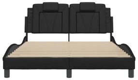 Estrutura cama c/ luzes LED 140x190 cm couro artificial preto