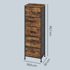 Cómoda com 5 gavetas, estreito em tecido 39,6 x 30 x 117,7 cm castanho vintage-preto