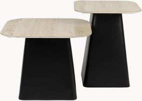 Mesas de apoio com tampos de efeito travertino Baru, conjunto de 2
