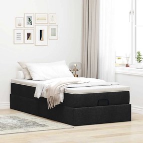 Estrutura de cama otomana com colchão preto tecido