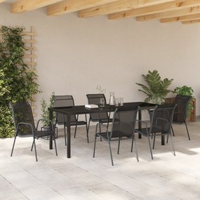 Conjunto de Jantar de Jardim 7 Peças Preto Textilene e Aço