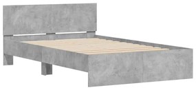 Estrutura cama cabeceira e luzes LED 135x190cm cinzento cimento