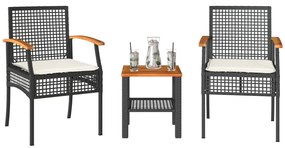 Conjunto de bistrô com almofadões 3 pcs vime PE e acácia preto
