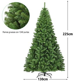 Árvore de Natal de 2,25 m com 1346 ramos articulados e base metálica robusta para casa, escritório, lojas e hotéis Verde