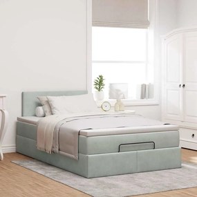 Estrutura de cama otomana com colchão cinza claro Veludo