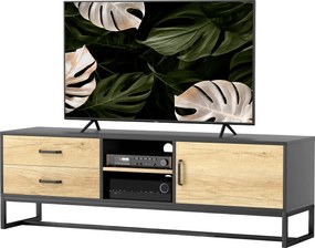 Móvel para televisores até 60 polegadas 140 x 35 x 45 cm, com prateleiras abertas e 2 gavetas, natural e preto
