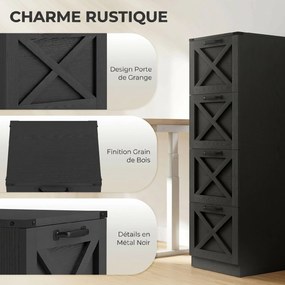 Bloco gavetas de Arquivo, 40 x 40 x 131 cm, 4 Gavetas para Dossiers Suspensos, Preto