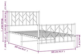 Estrutura de cama com cabeceira e pés 100x200 cm metal preto