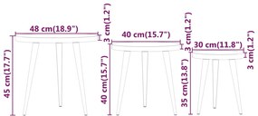 Conjunto mesas de apoio 3 pcs MDF e ferro cinzento