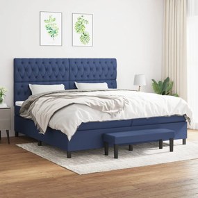 vidaXL Cama com molas/colchão 200x200 cm tecido azul