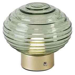 LED Tafellamp messing met groen glas oplaadbaar - Lexie Moderno