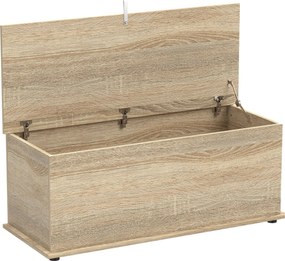 HOMCOM Banco de Arrumação com Dobradiça de Segurança Estilo Moderno para Corredor Quarto Sala 100x40x40 cm Carvalho | Aosom Portugal