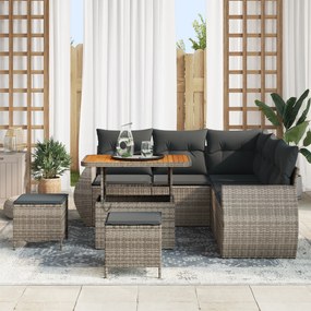 Conjunto de Sofás de Jardim vidaXL de 8 Peças com Almofadas Cinza Ratt