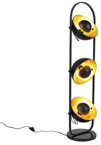Candeeiro de pé industrial preto com dourado 3-luzes - Magnax Moderno